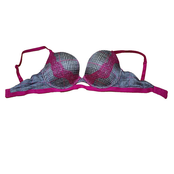 Victoria’s Secret Lace Demi Bra Womens 32DD Pink Black Plaid Underwire Very Sexy - Picture 2 of 10